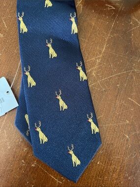 J. Crew Navy Tie with Yellow Reindeer Motif